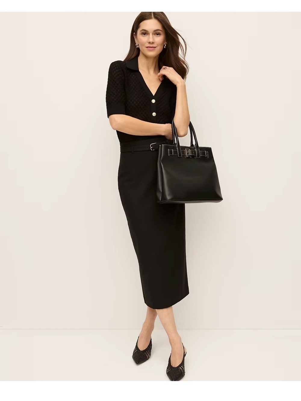 New $149 Ann Taylor belted midi pencil skirt black sz 2